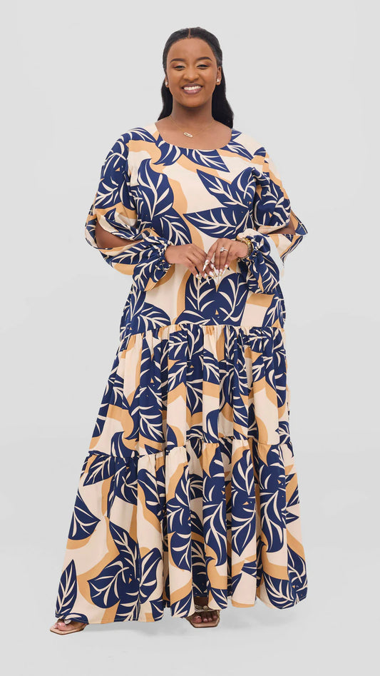 Amber Leafy Dress - Blue