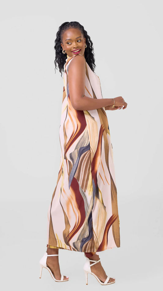 Bubbly Subtle Sleeveless Kimono Set - Brown