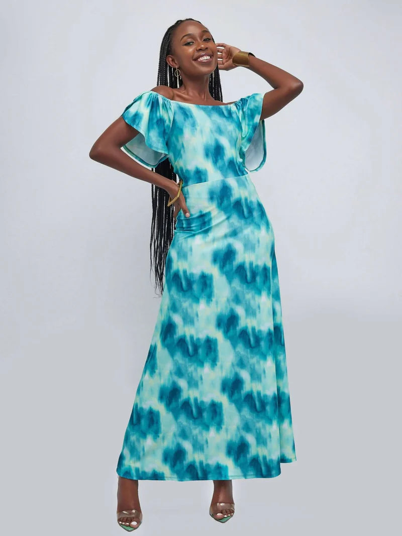 Summer Vibe Off Shoulder Dress - Turquoise