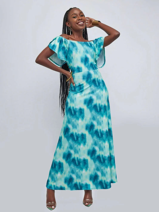 Summer Vibe Off Shoulder Dress - Turquoise