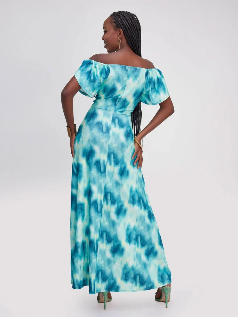 Summer Vibe Off Shoulder Dress - Turquoise